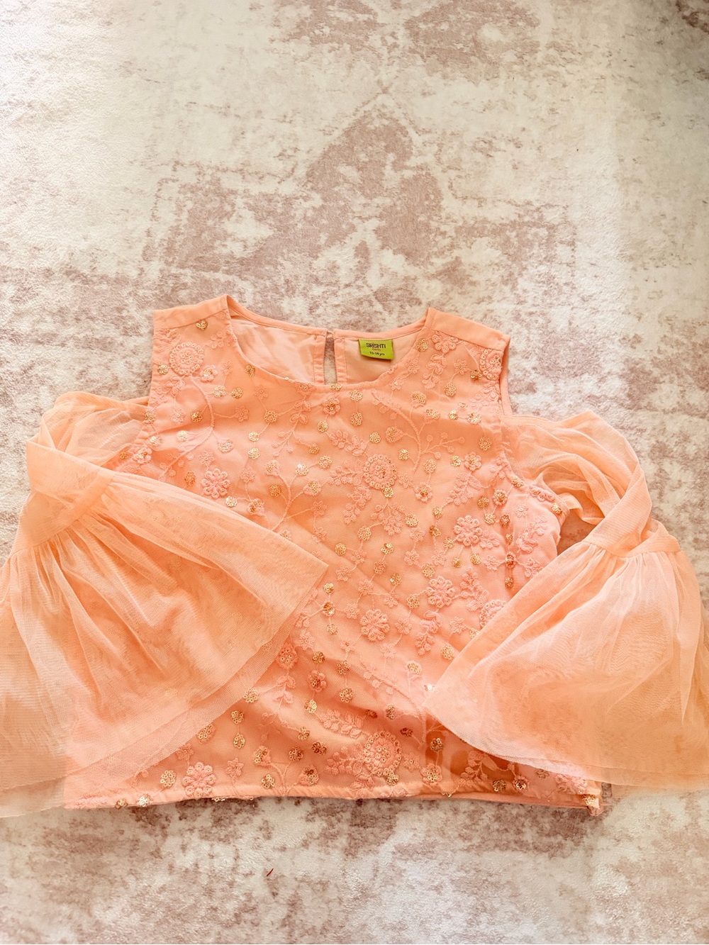 Girls Peach Embroidered Mesh Sleeve Top by Gymboree